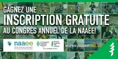 Photos des gens en plein air avec les mots: "gagnez une inscription gratuite au congres annuel de la NAAEE"