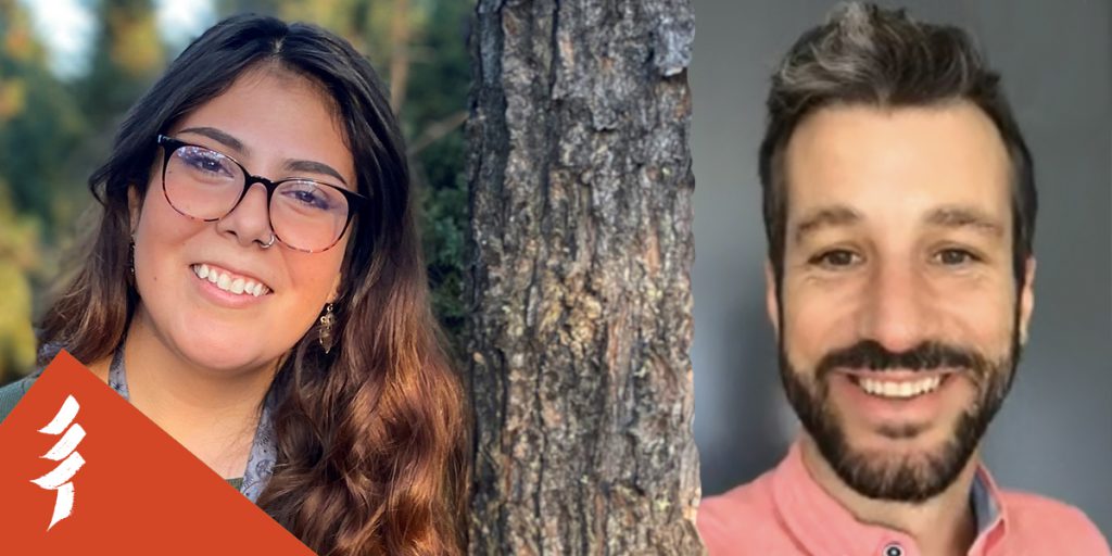 Etienne Vézina, mentor, and Catherine Langille, mentee, Facetiming as part of their monthly conversations for PLT Canada’s #MyGreenMentor Program.