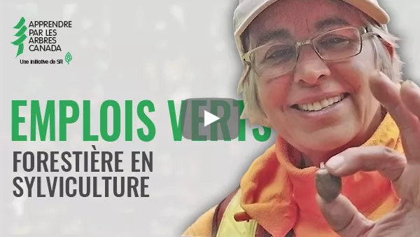 title card featuring cutout of Andrée with Green Jobs title in green