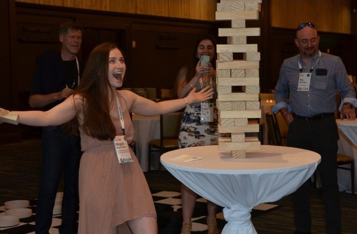 Megan playing giant jenga