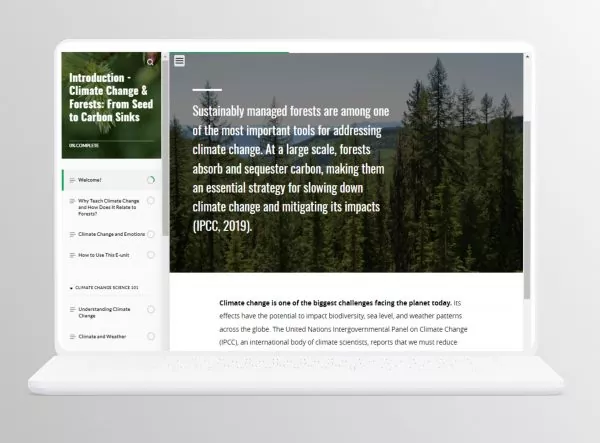 Climate Change & Forests e-unit on laptop
